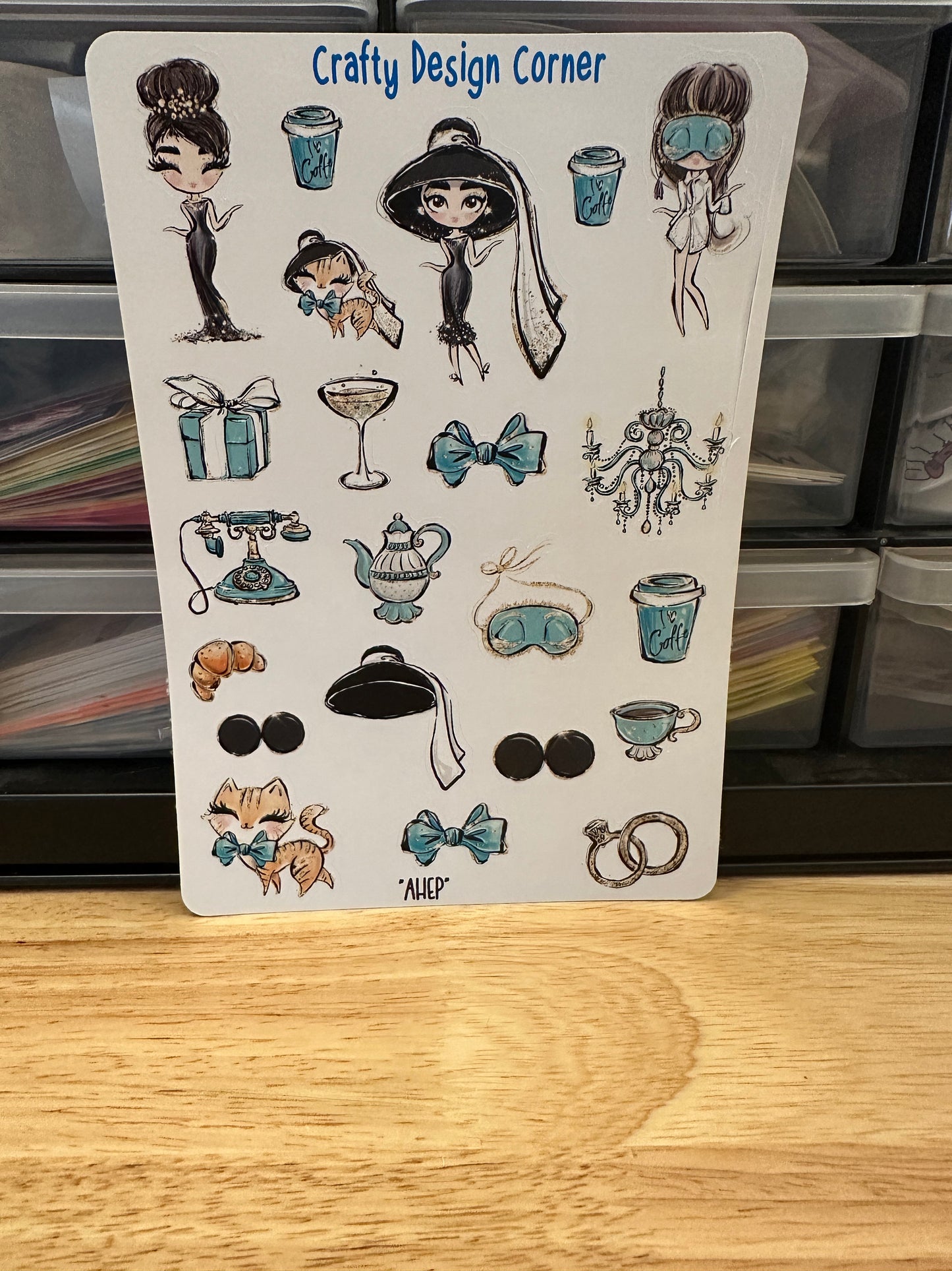 Audrey Hepburn Stickers, Glamour Sticker, Cat Sticker, Cute Coffee Stickers, Cute telephone Stickers, Chandelier Sticker
