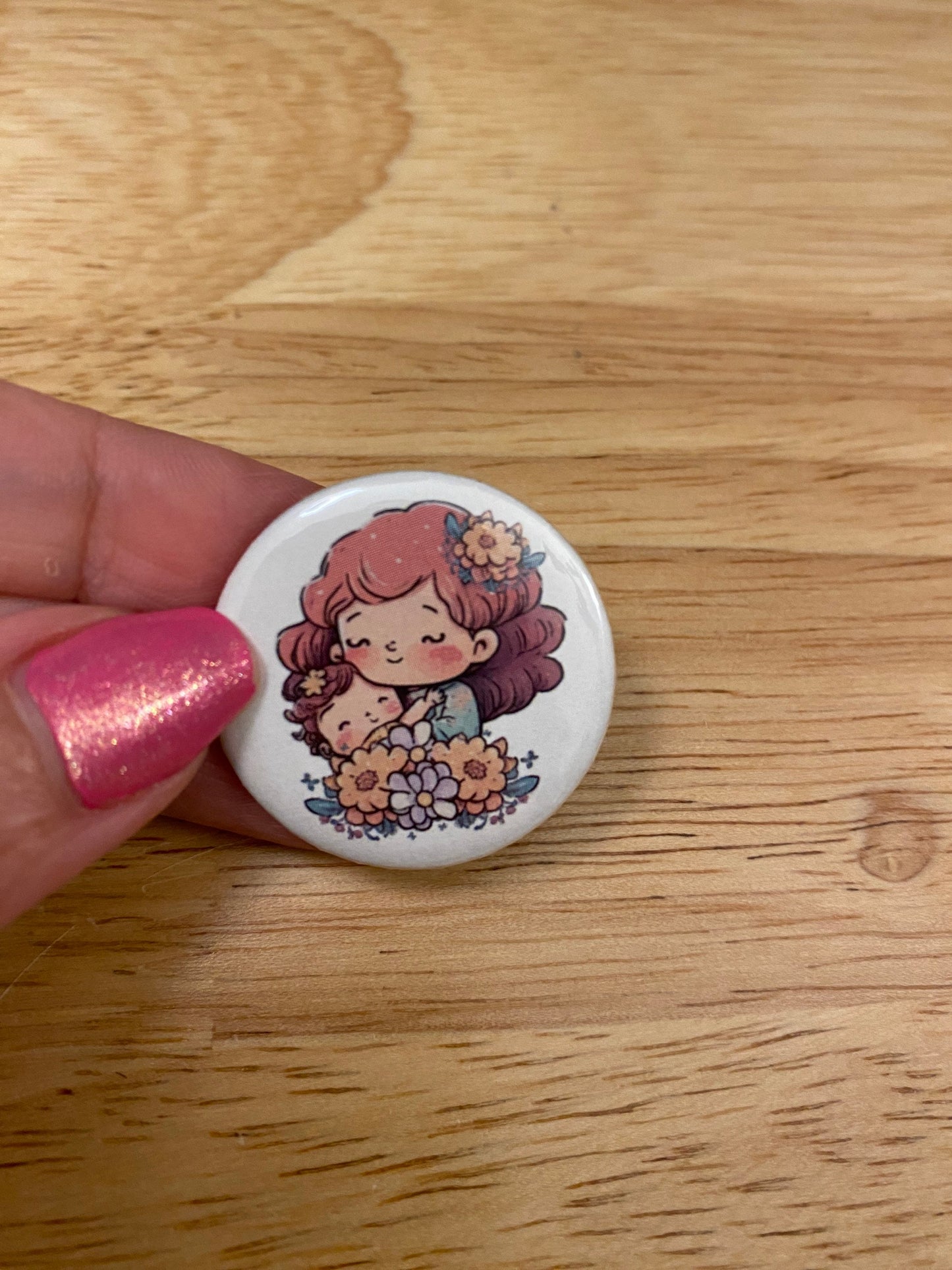 Mom and child Pin Back Button Pins, Back Pack Decoration, Mom deco, Mothers day gift, Mom Button, Cute Mother and child pin