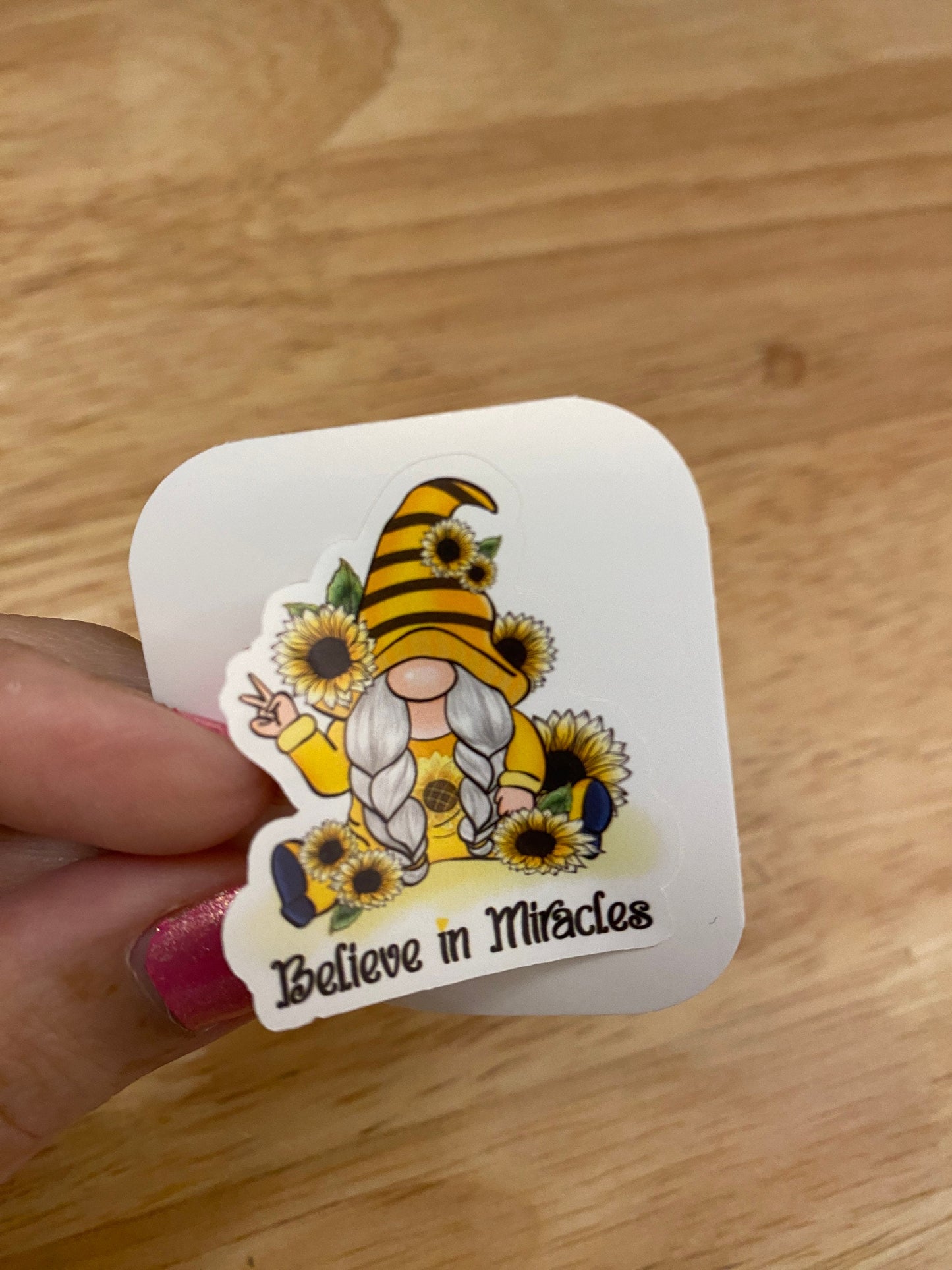 Believe in Miracle Gnome with Sunflower Bouquet Sticker, Sunflower with Gnome Sticker, Cute Gnome with Sunflower