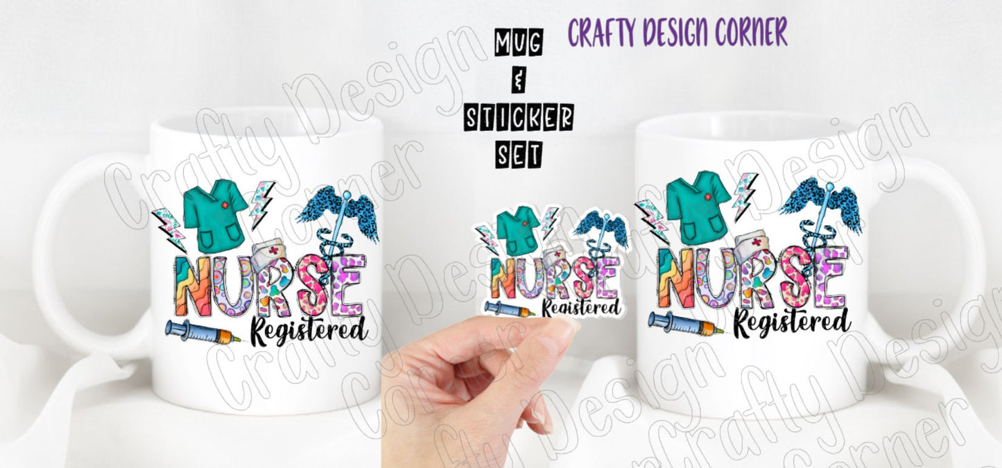 Registered Nurse Mug and Sticker Set, RN Mug and Matching Sticker Combo, Nurse Combo set, medical set