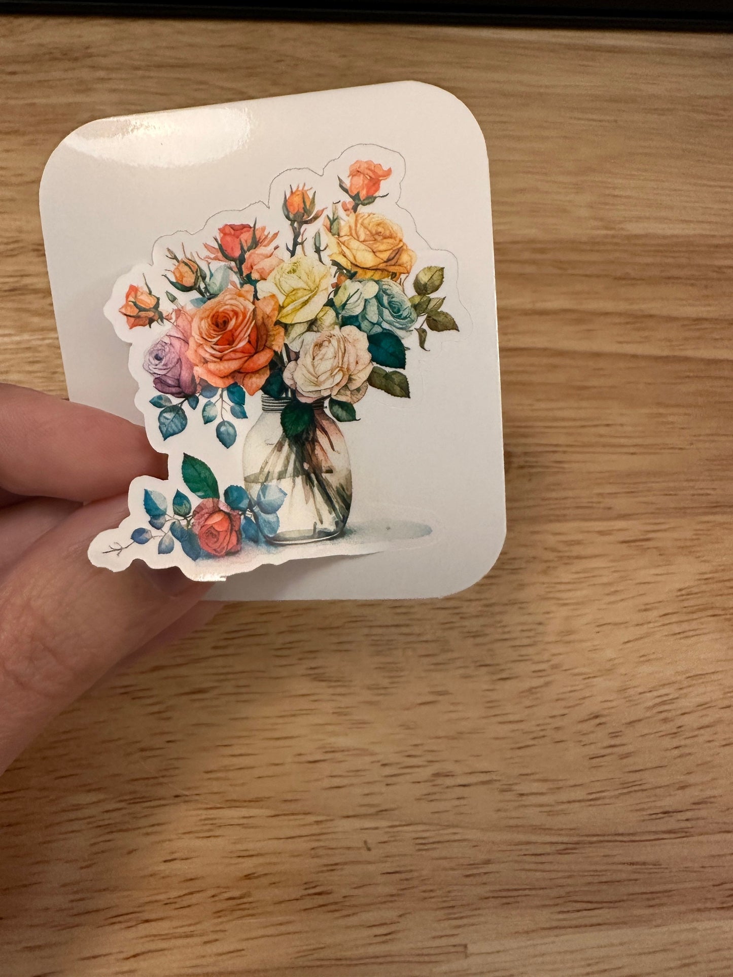 Set of 2 Rose Vases Stickers, Multi colored Rose Stickers, Bundle of two roses vase stickers, BOPP Label Paper