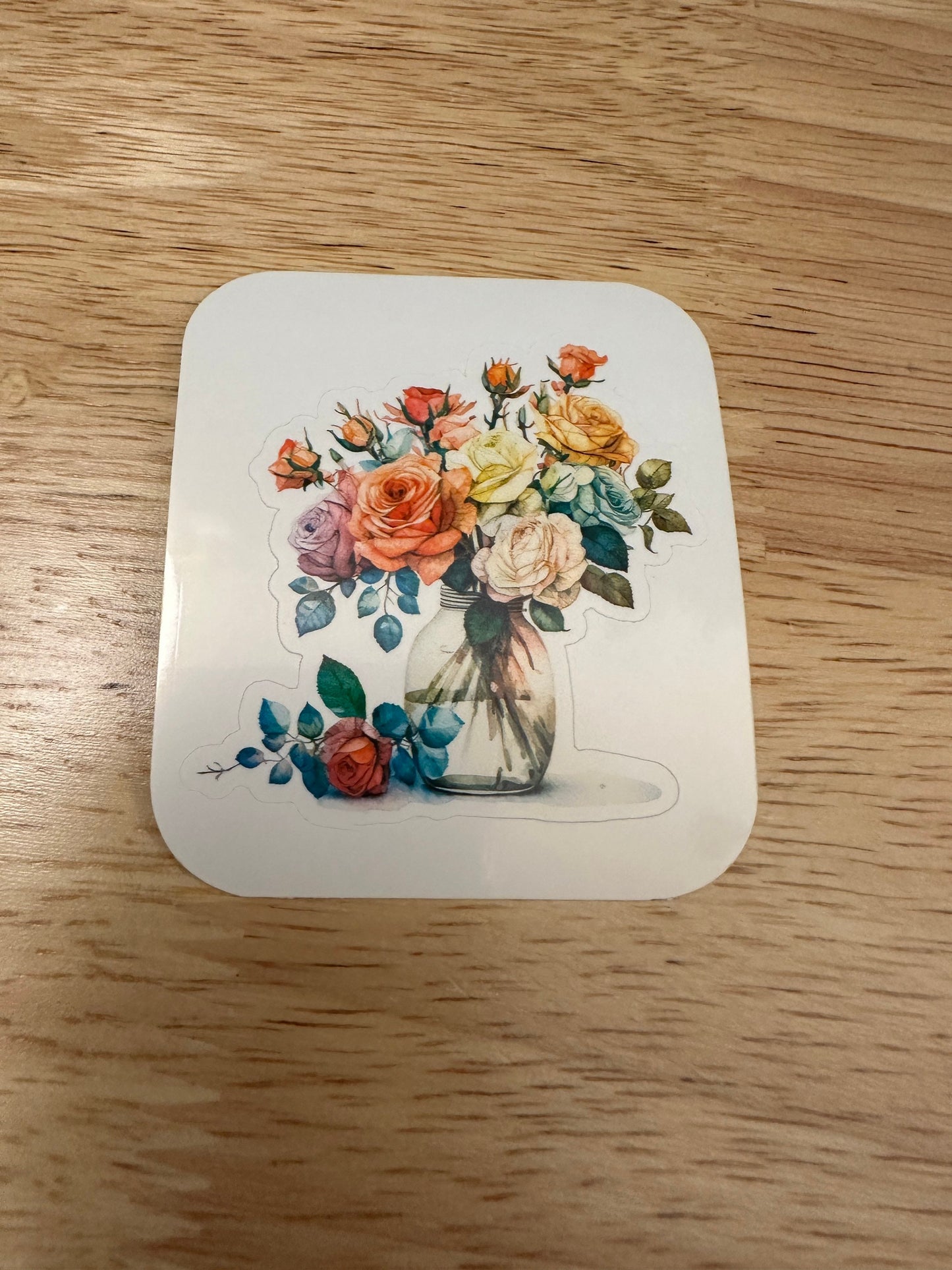 Set of 2 Rose Vases Stickers, Multi colored Rose Stickers, Bundle of two roses vase stickers, BOPP Label Paper