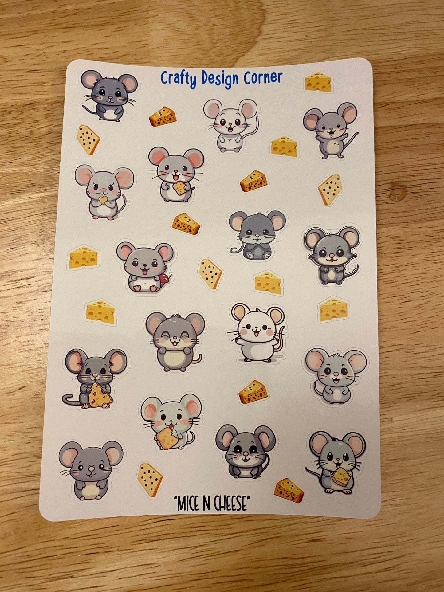 16 Mice Sticker Sheet with cheese, cute mice with cheese, Kawaii mice sticker sheet