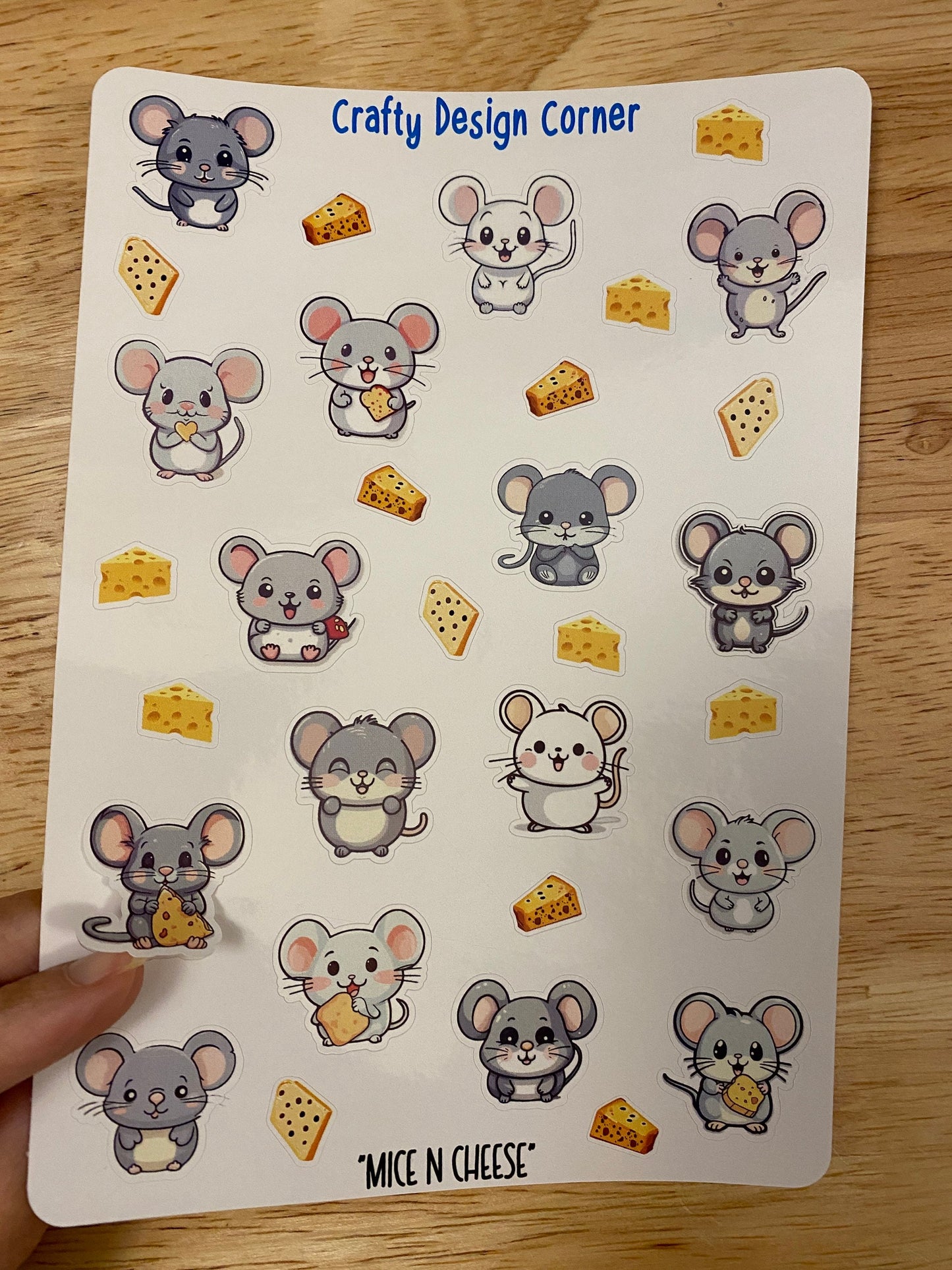 16 Mice Sticker Sheet with cheese, cute mice with cheese, Kawaii mice sticker sheet