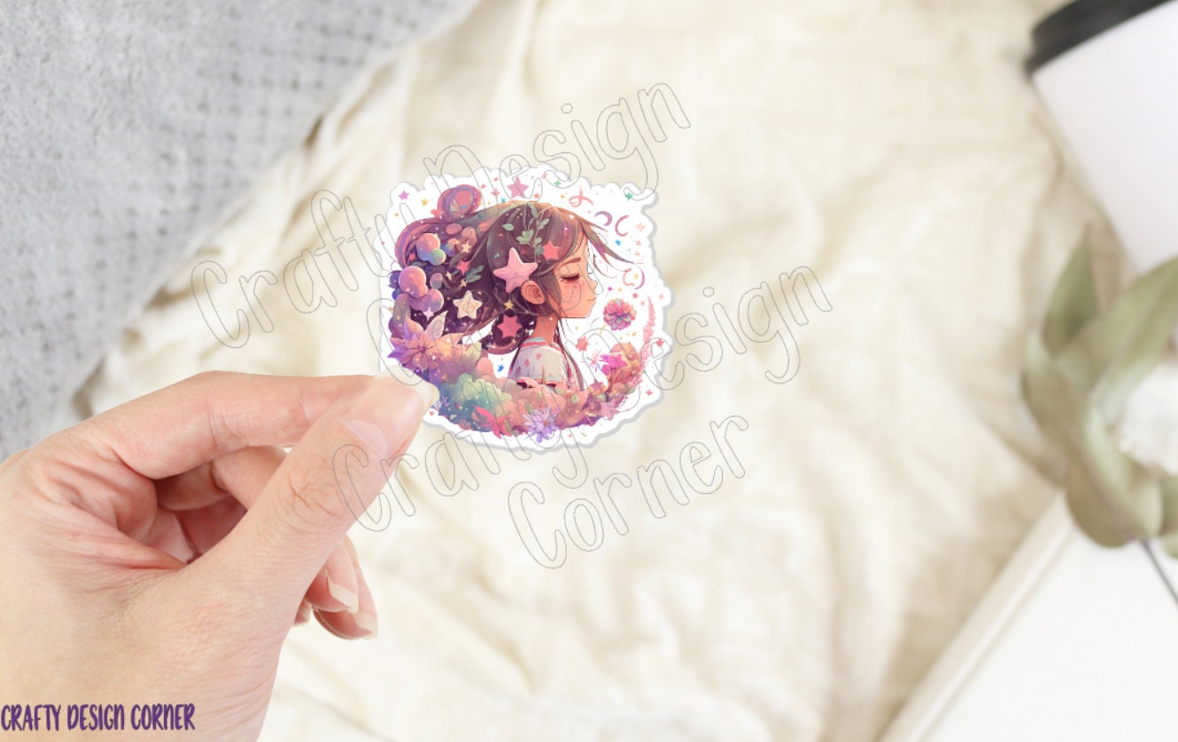 FairyTale Girl Sticker, Girl Sticker, Girl in Stars Sticker