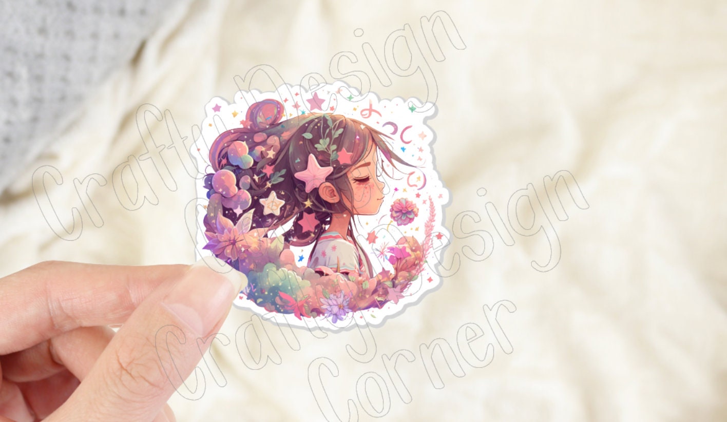 FairyTale Girl Sticker, Girl Sticker, Girl in Stars Sticker