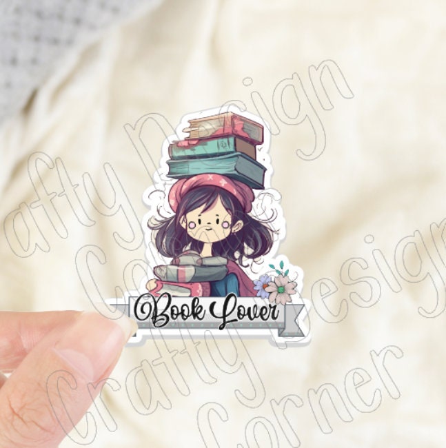 Book Lover Sticker, Girl with books Sticker, Girl who Loves Books Sticker