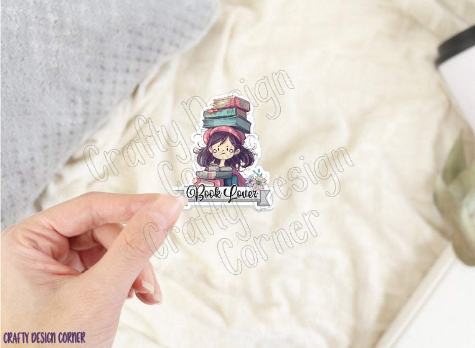 Book Lover Sticker, Girl with books Sticker, Girl who Loves Books Sticker