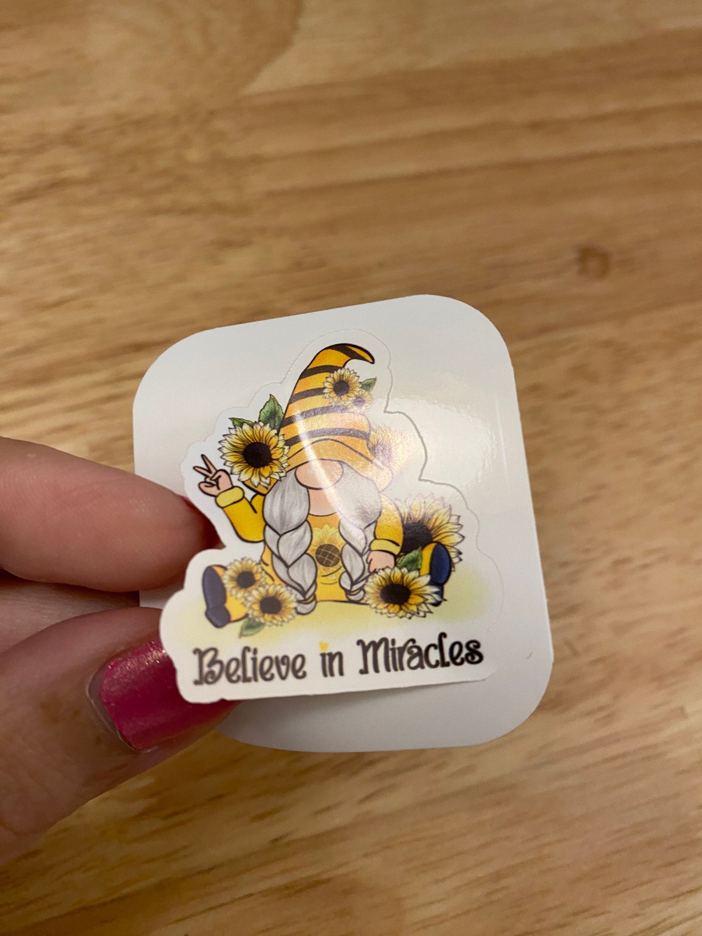 Believe in Miracle Gnome with Sunflower Bouquet Sticker, Sunflower with Gnome Sticker, Cute Gnome with Sunflower