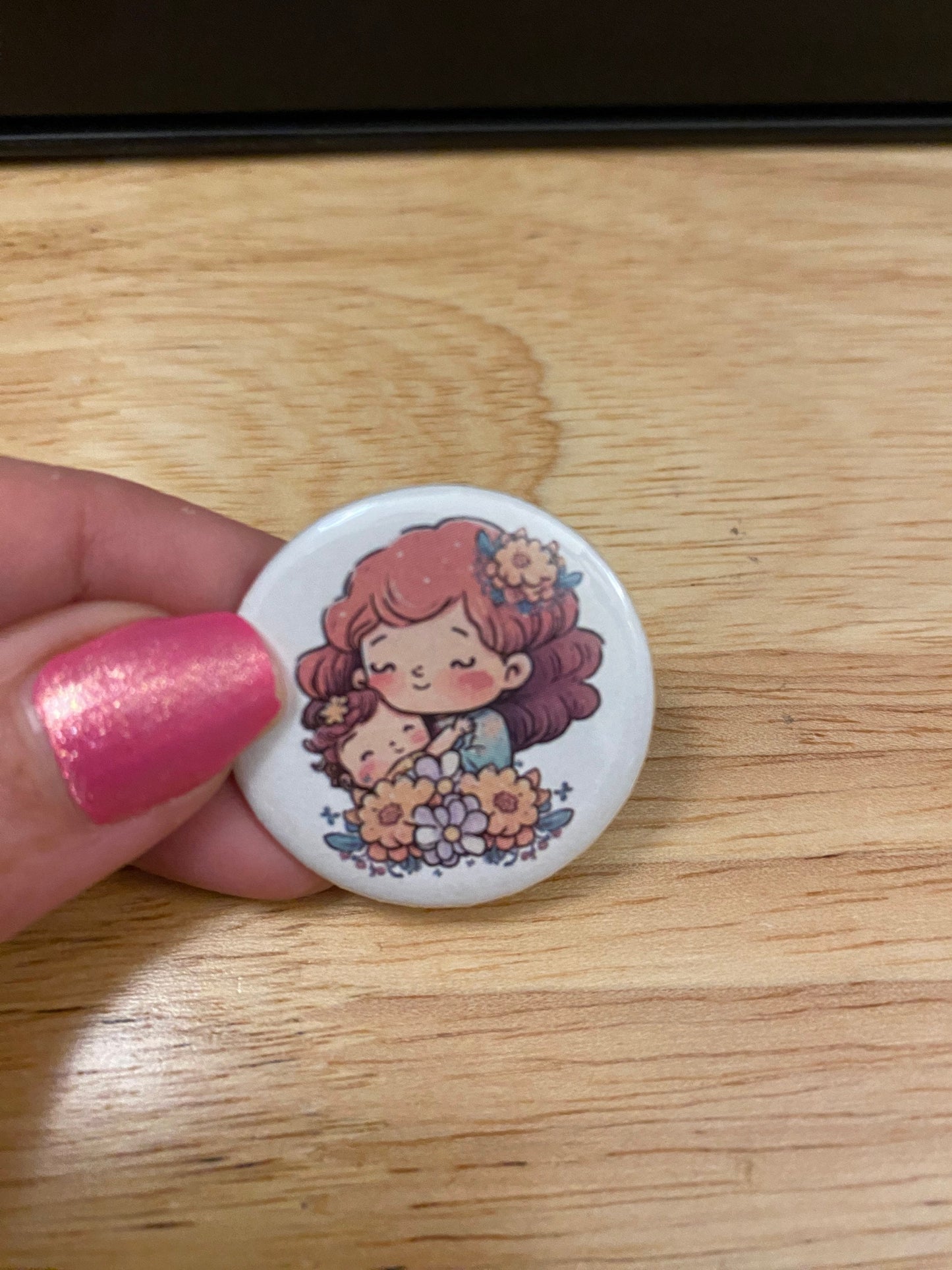 Mom and child Pin Back Button Pins, Back Pack Decoration, Mom deco, Mothers day gift, Mom Button, Cute Mother and child pin