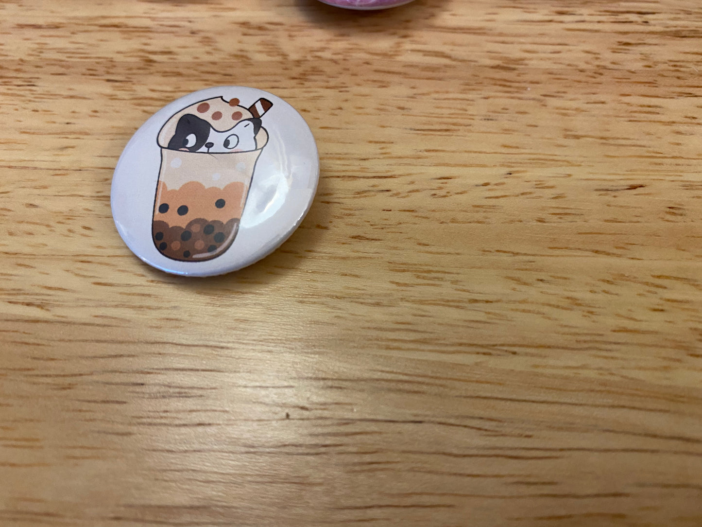 1.25" Button Pin Boba tea with kitten