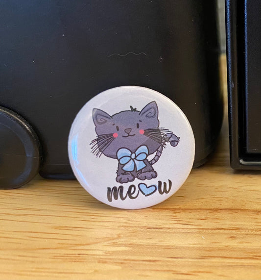 1.25" Button Pin Meow Grey Kitten