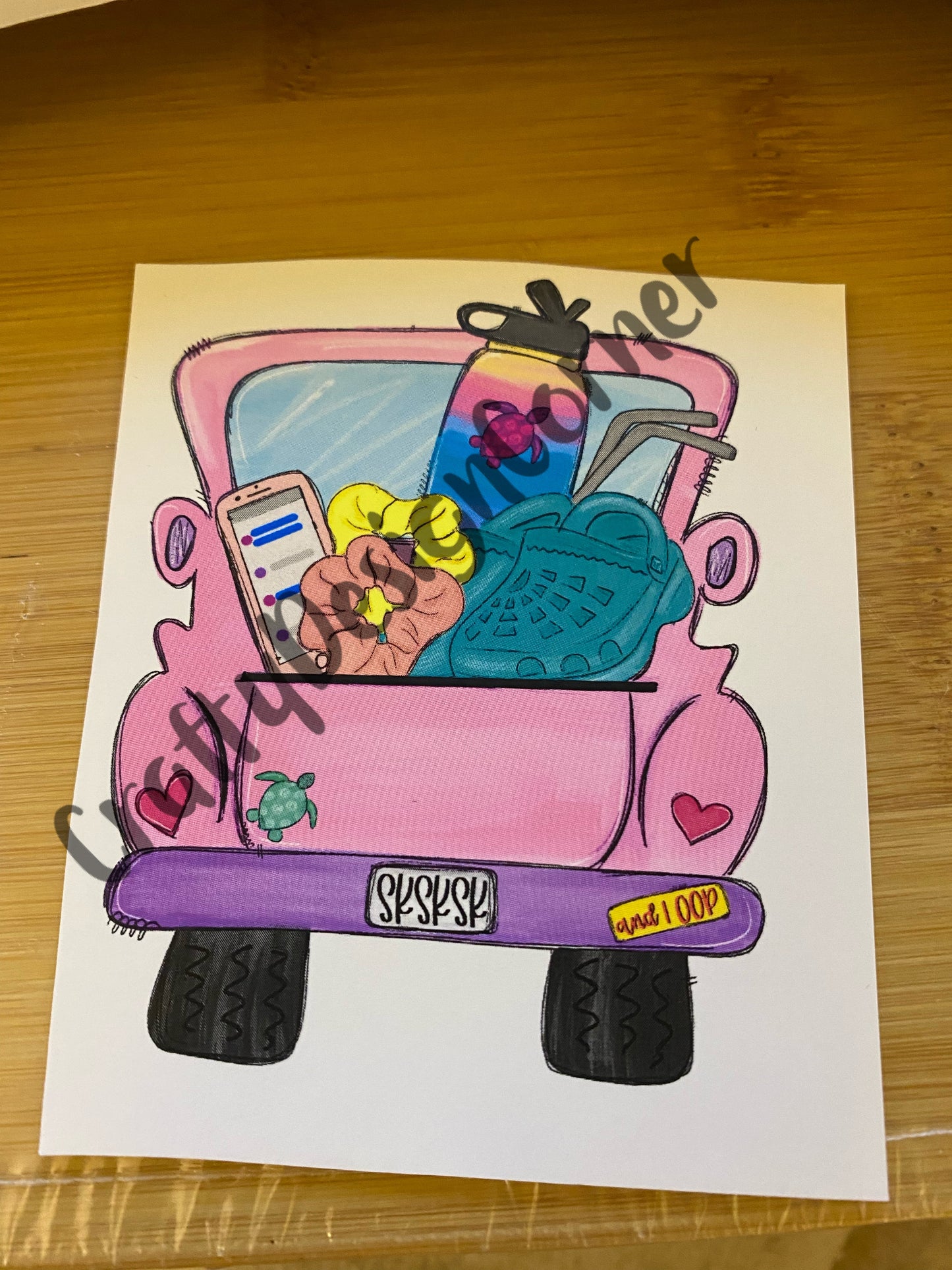 Pink Truck ready for vacation Clear WATER SLIDE