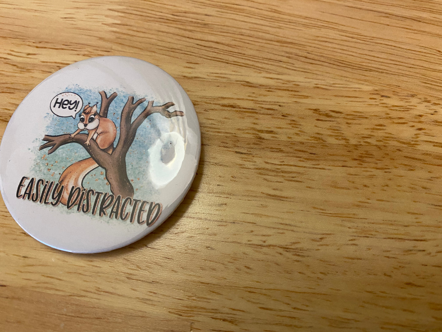 2.25" Button Pin Hey Easily Distracted Squirrel