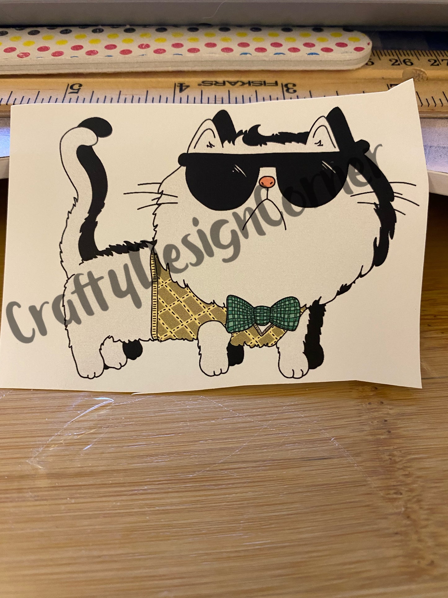 White cool cat with sunglasses Clear WATER SLIDE