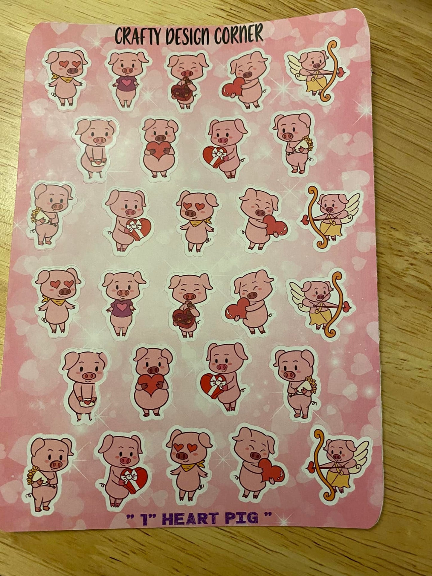 Large Sheet of 1" high Valentine Heart Pigs Stickers
