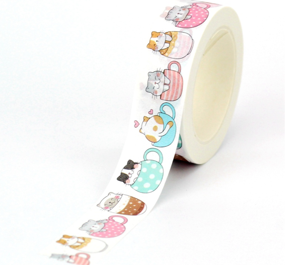 Big Roll of Tea Cup Cats Washi Tape