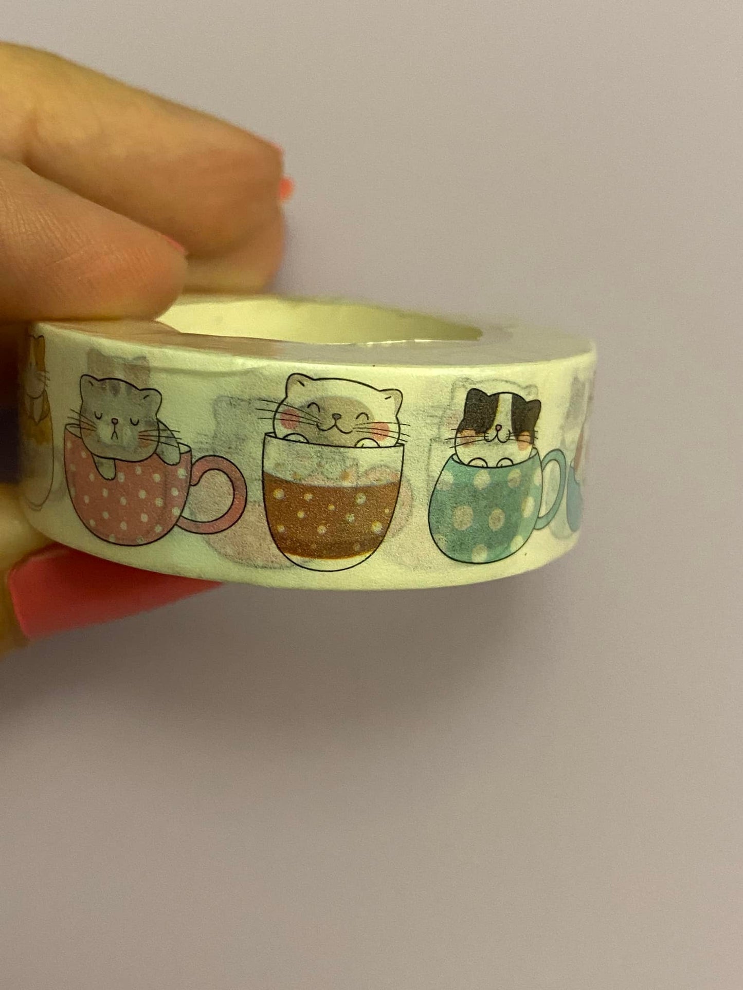 Big Roll of Tea Cup Cats Washi Tape