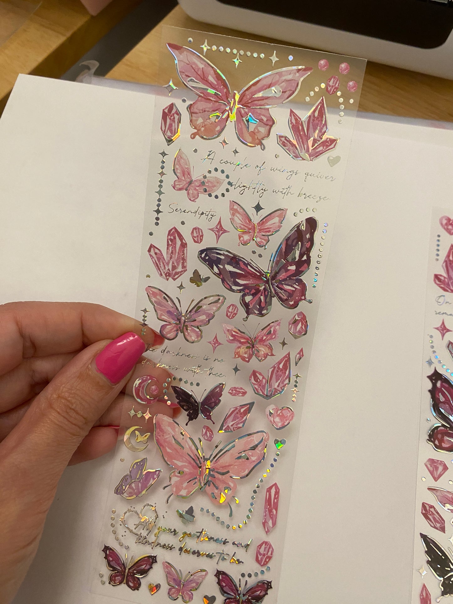 Pink Two Butterfly PET Washi Tape, Pretty butterfly Clear Tape, Solid sheet of Clear Holographic Pink butterfly washi tapes