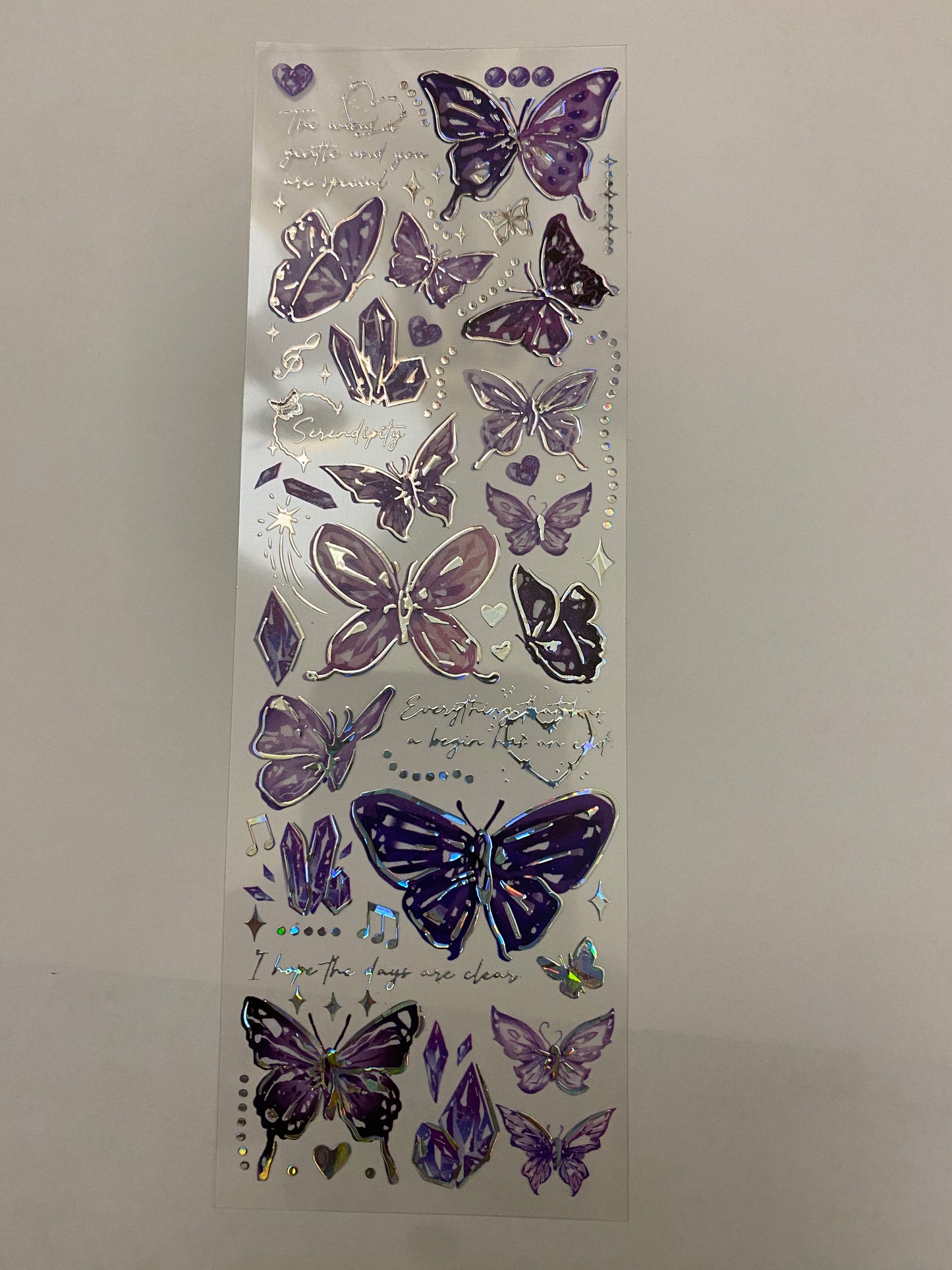 Two PET Washi Tape Purple Butterfly, Pretty butterfly and hearts, Clear Tape, solid sheet of Clear Holographic Purple butterfly Tapes