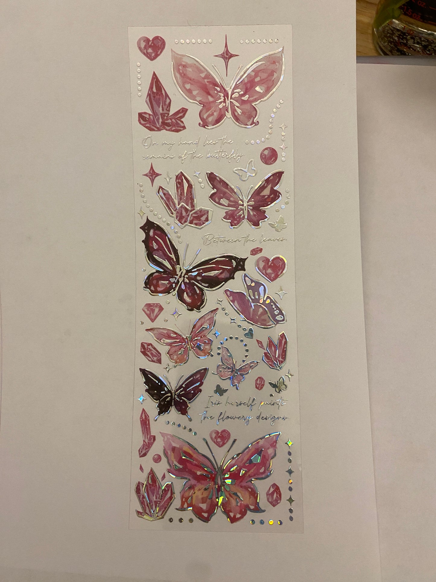 Pink Two Butterfly PET Washi Tape, Pretty butterfly Clear Tape, Solid sheet of Clear Holographic Pink butterfly washi tapes