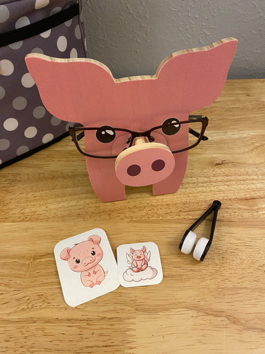 Pink Pig Glasses Holder, wooden eyeglasses stand, Cat eyeglasses stand