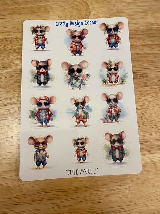Cute Mice in Sunglasses Stickers, Dressed Mice Sticker Sheet, Cute Mice Sticker Sheet