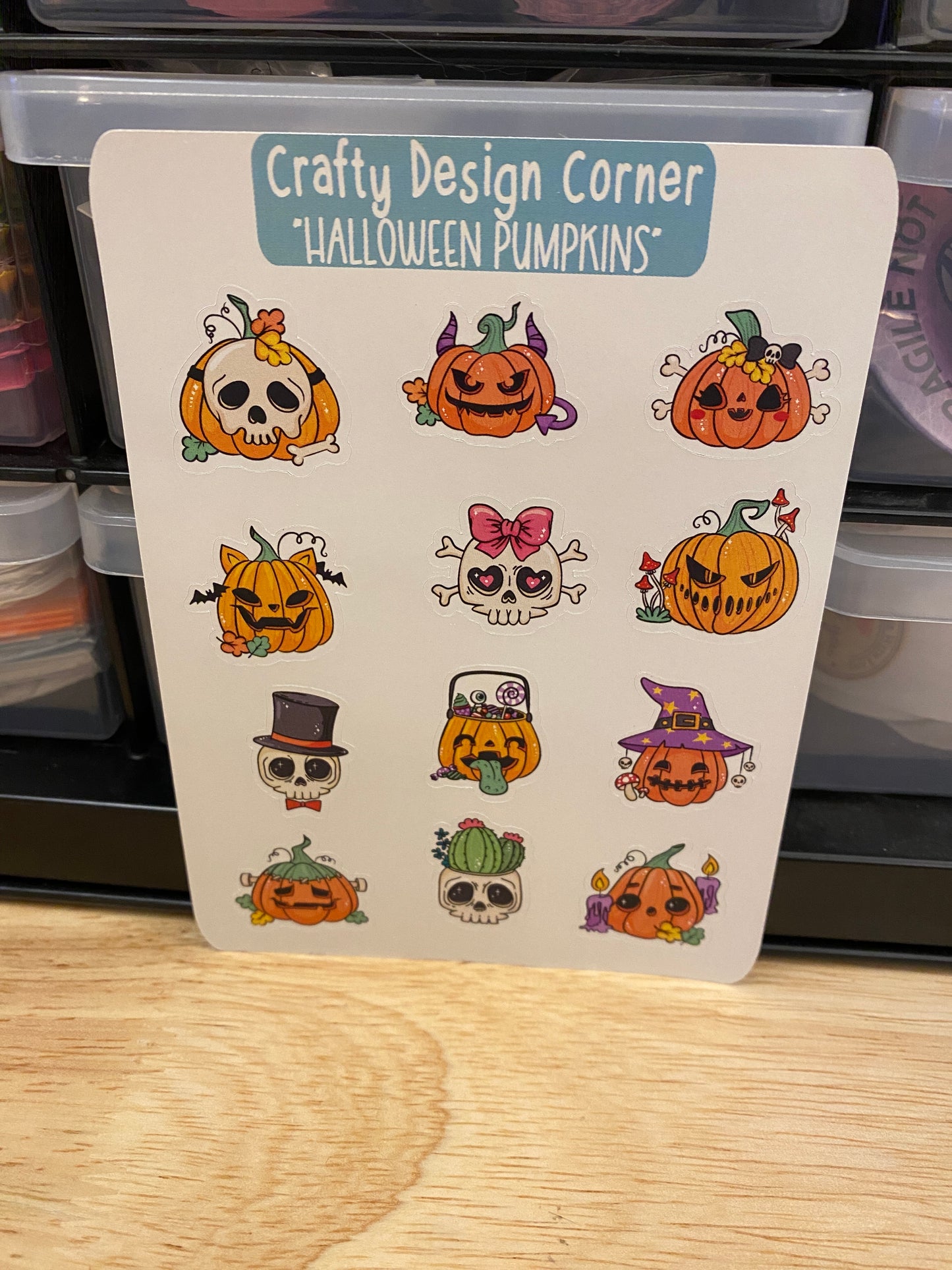 1" Halloween Pumpkin stickers, Pumpkins with Skulls sticker sheet, Matte Planner Sticker or Glossy Planner Sticker, Cute Pumpkin skulls