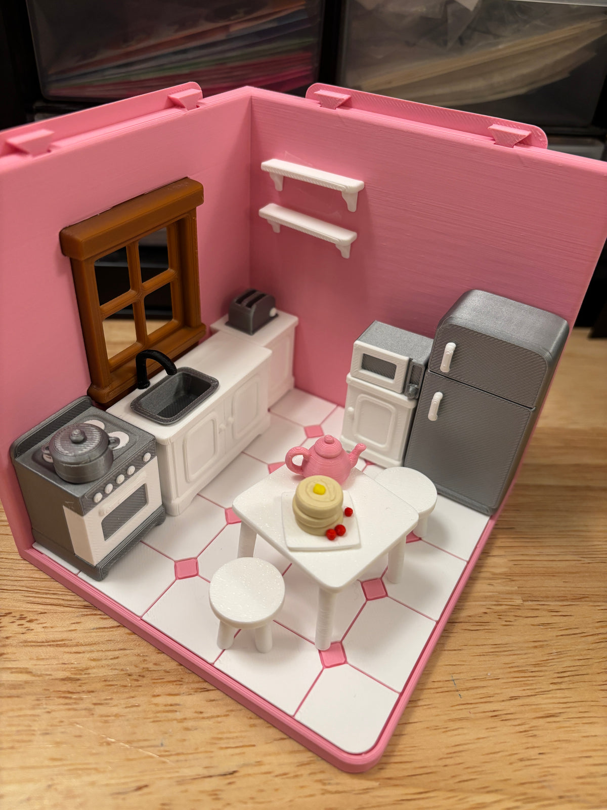 Custom Tiny Kitchen Room, 3D printed kitchen room, Kitchen room, Tiny Room, interconnecting rooms, Cute Kitchen setup