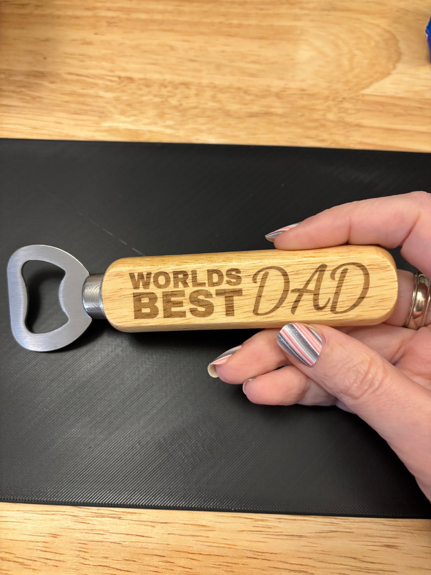Worlds Best Dad bottle opener, Custom bottle opener, Engraved wooden bottle opener