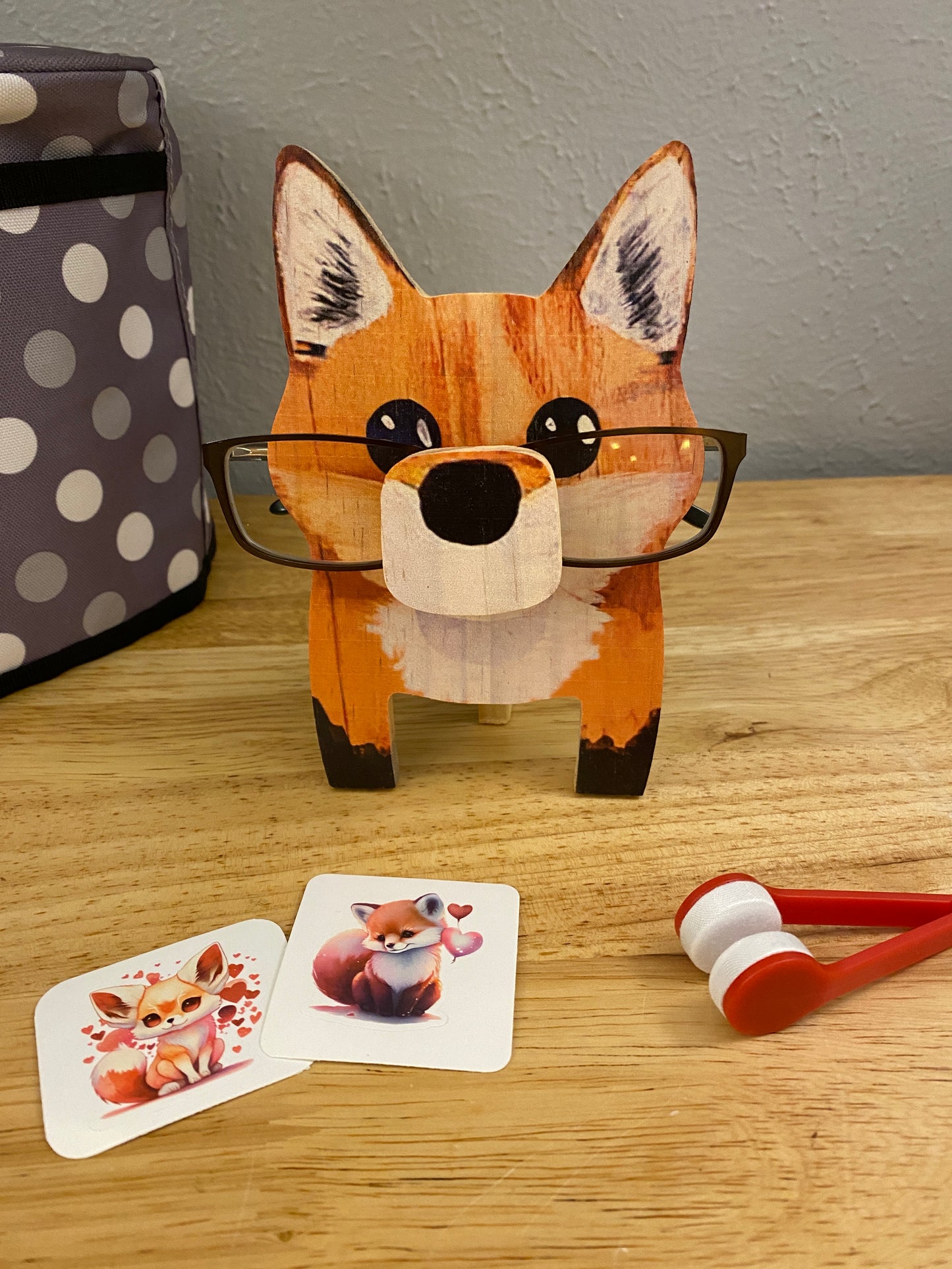 Red Fox Glasses Holder, wooden eyeglasses stand, Fox eyeglasses stand