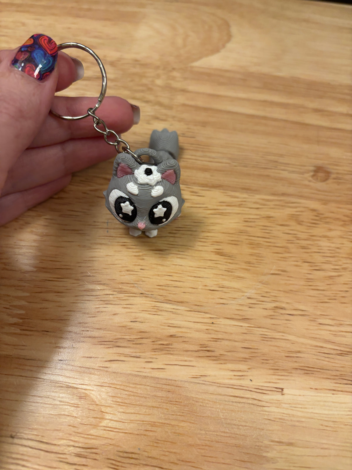 Grey Cat key chain, 3D printed cat key chain, Tux kitty keychain