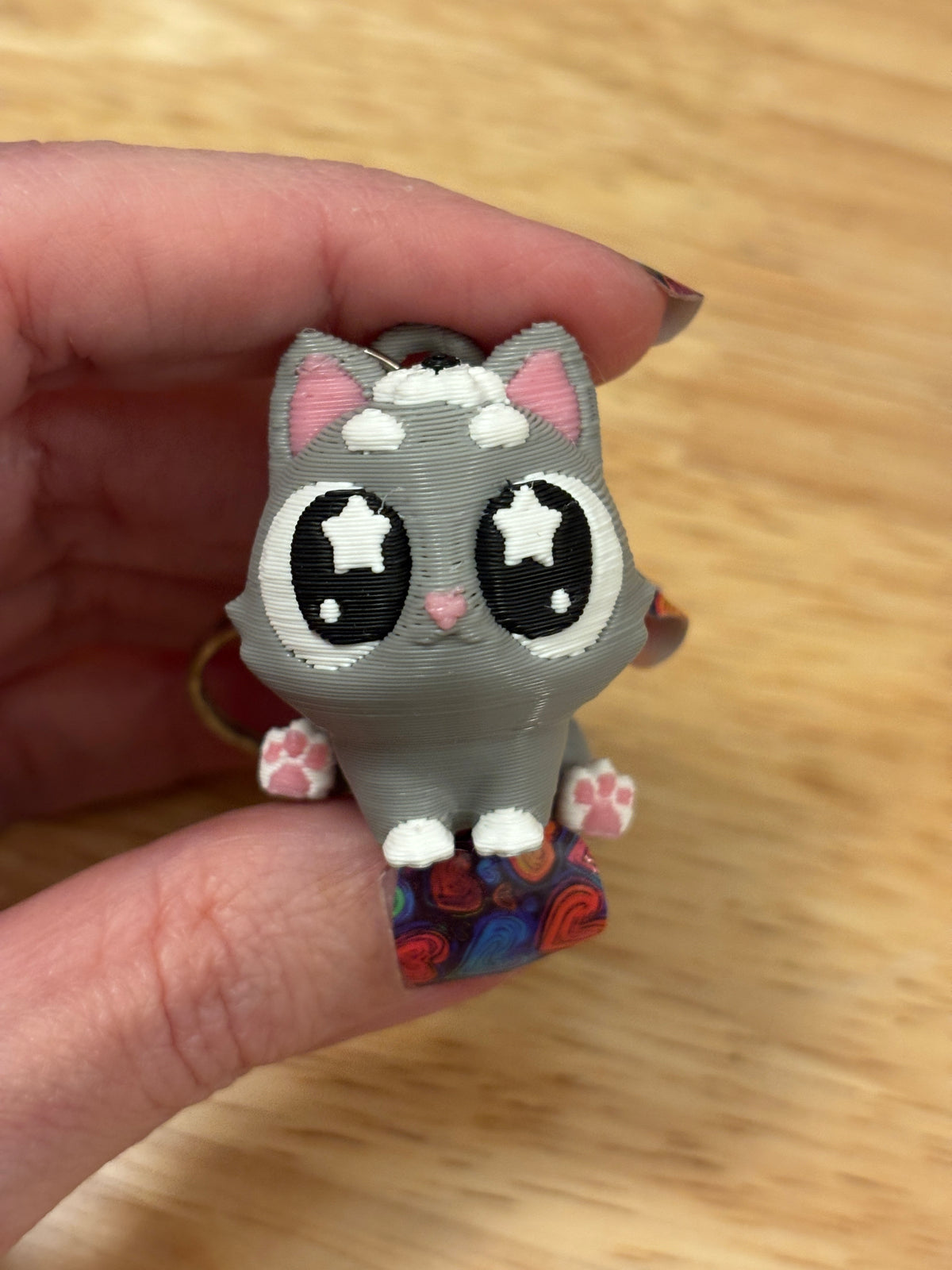 Grey Cat key chain, 3D printed cat key chain, Tux kitty keychain