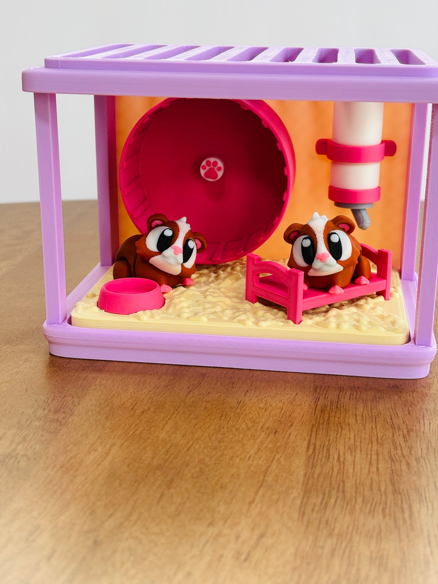 3D Printed Guinea Pig cage with Guinea pigs, 3D printed tiny cage with cute guinea pigs