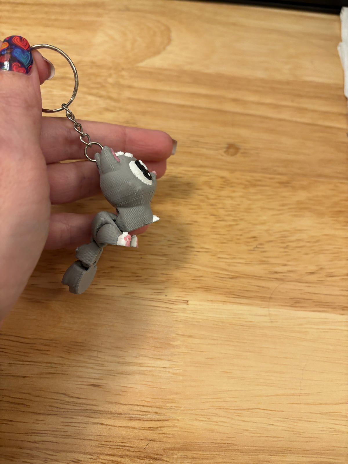 Grey Cat key chain, 3D printed cat key chain, Tux kitty keychain