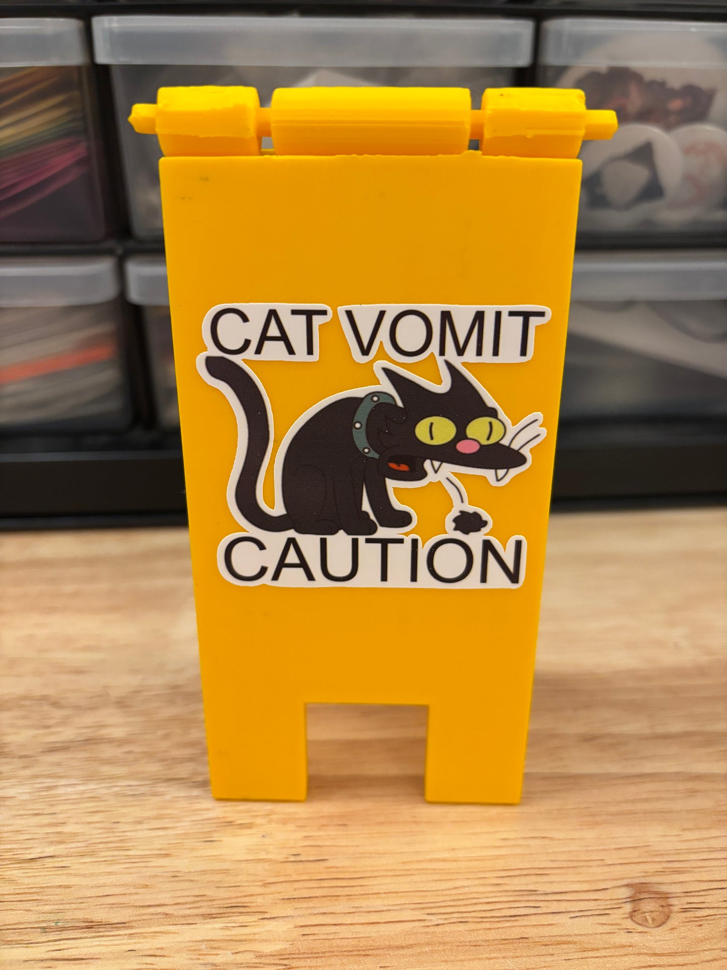 Caution cat vomit sign