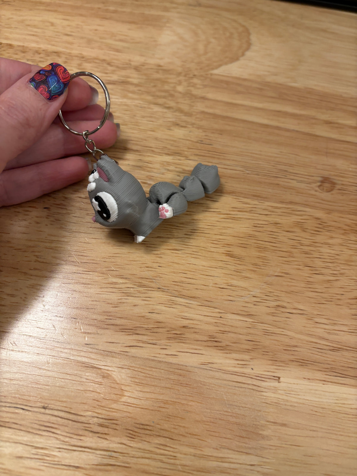 Grey Cat key chain, 3D printed cat key chain, Tux kitty keychain