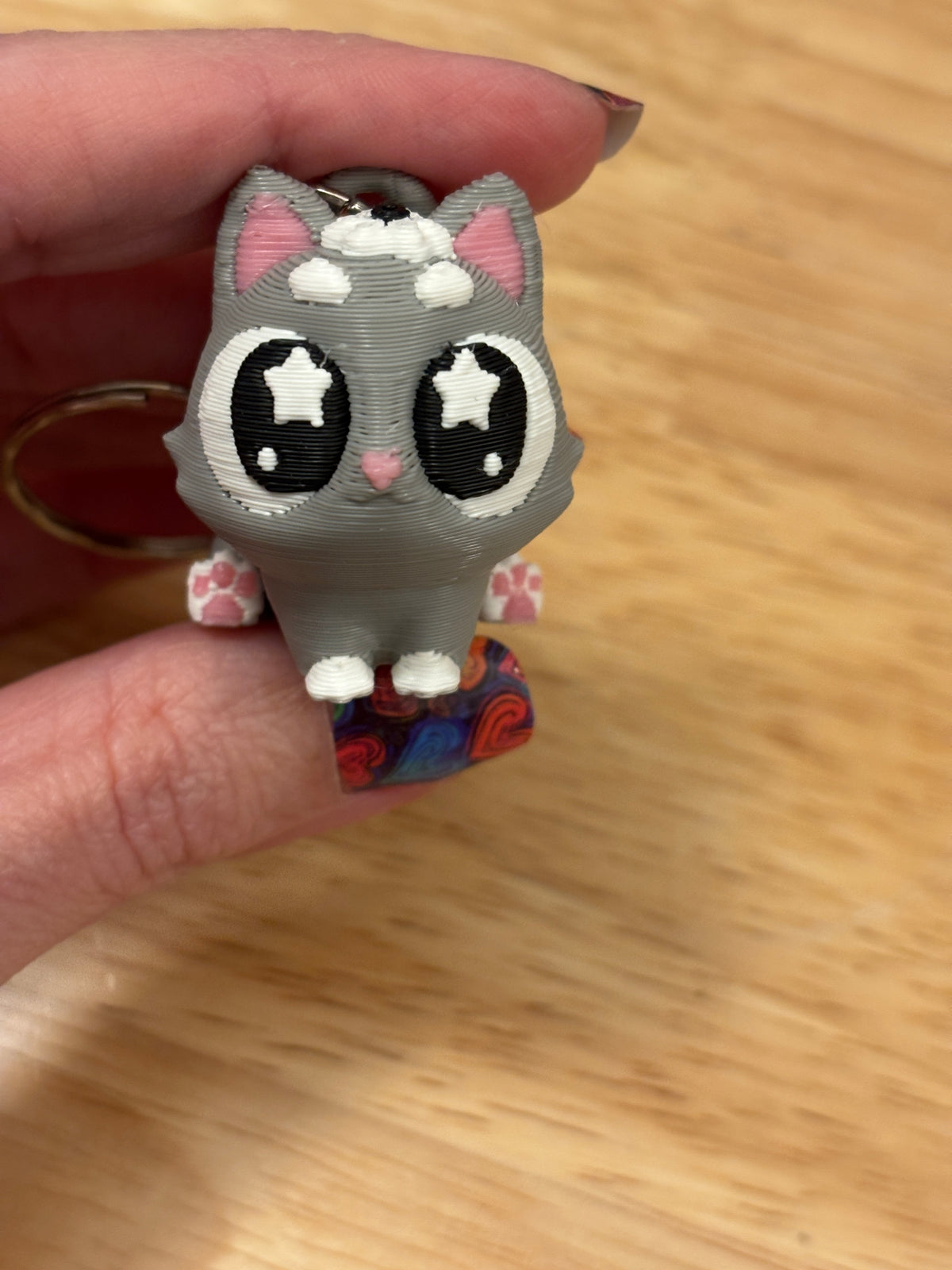 Grey Cat key chain, 3D printed cat key chain, Tux kitty keychain