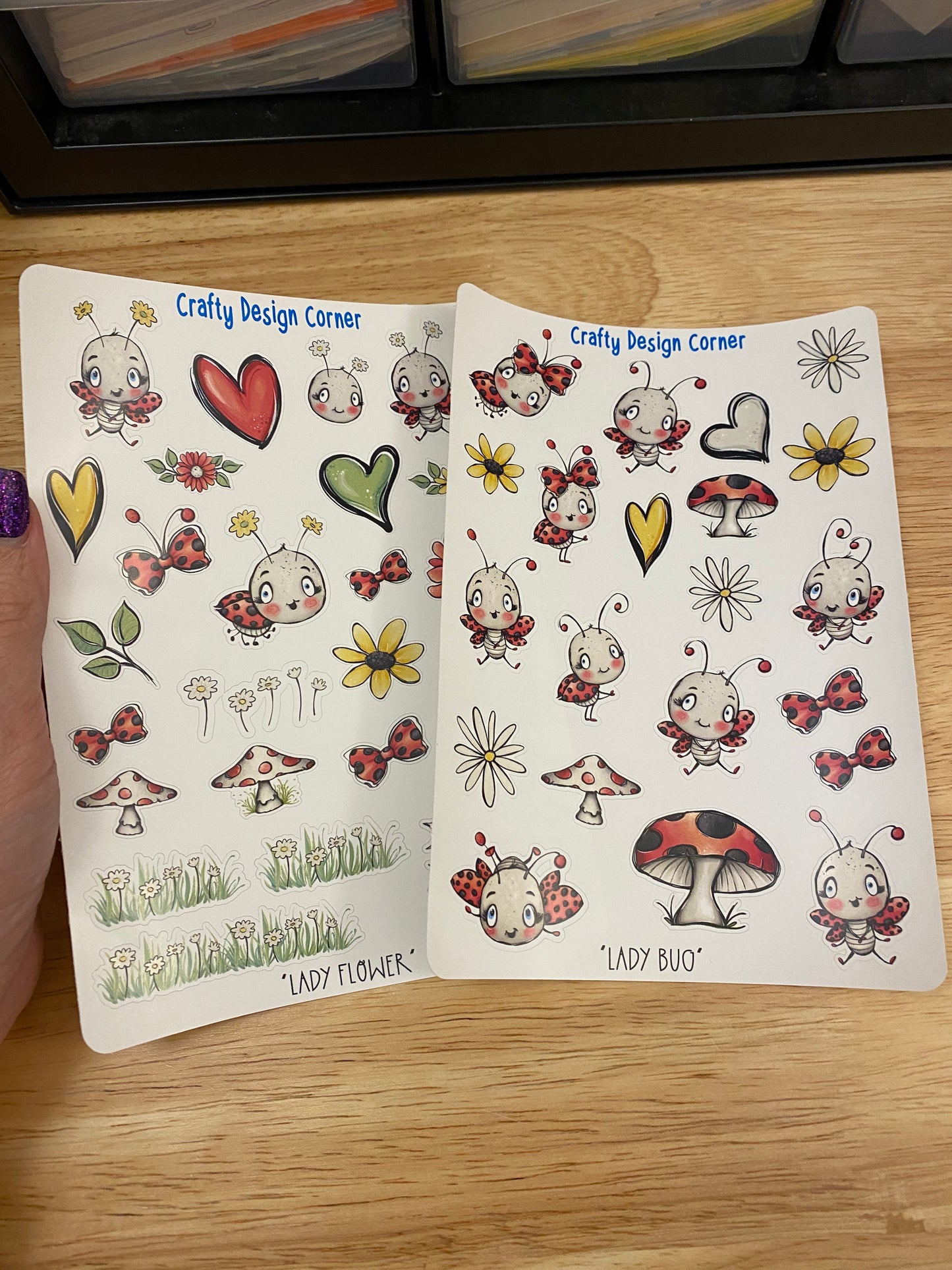 2 sheets of Lady Bug Stickers, ladybug stickers with flowers