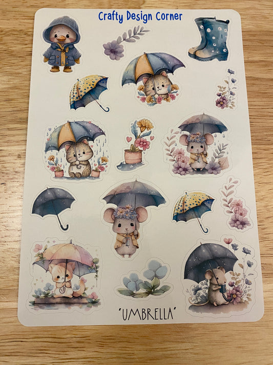 Pets with Umbrellas and Raincoats Sticker Sheet,  Umbrella sticker sheet, Rain coats and Umbrella's Sticker Sheet
