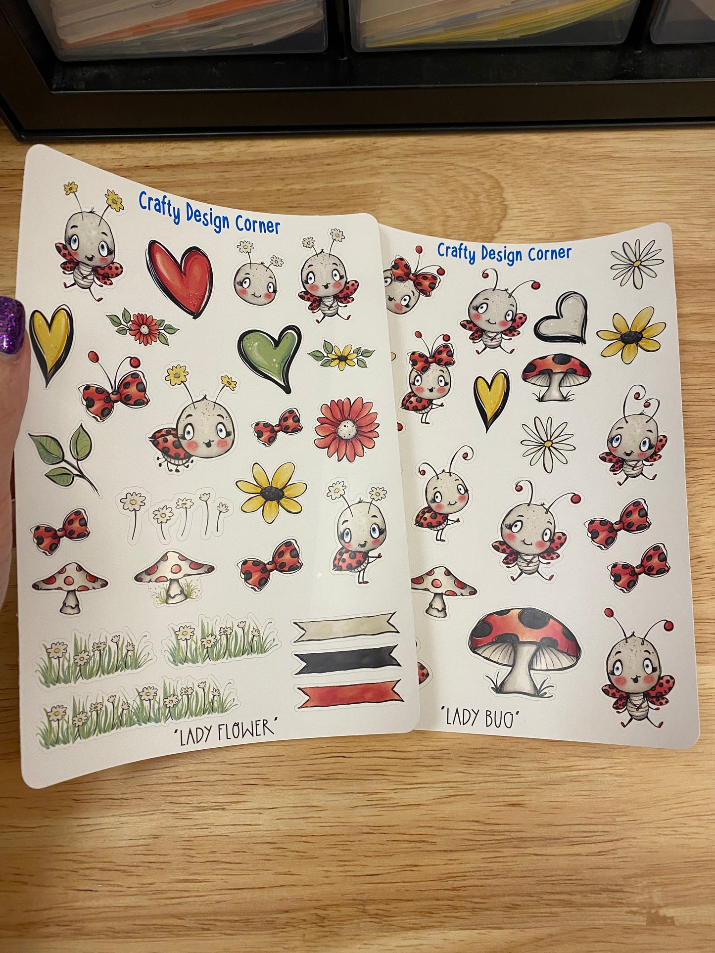 2 sheets of Lady Bug Stickers, ladybug stickers with flowers