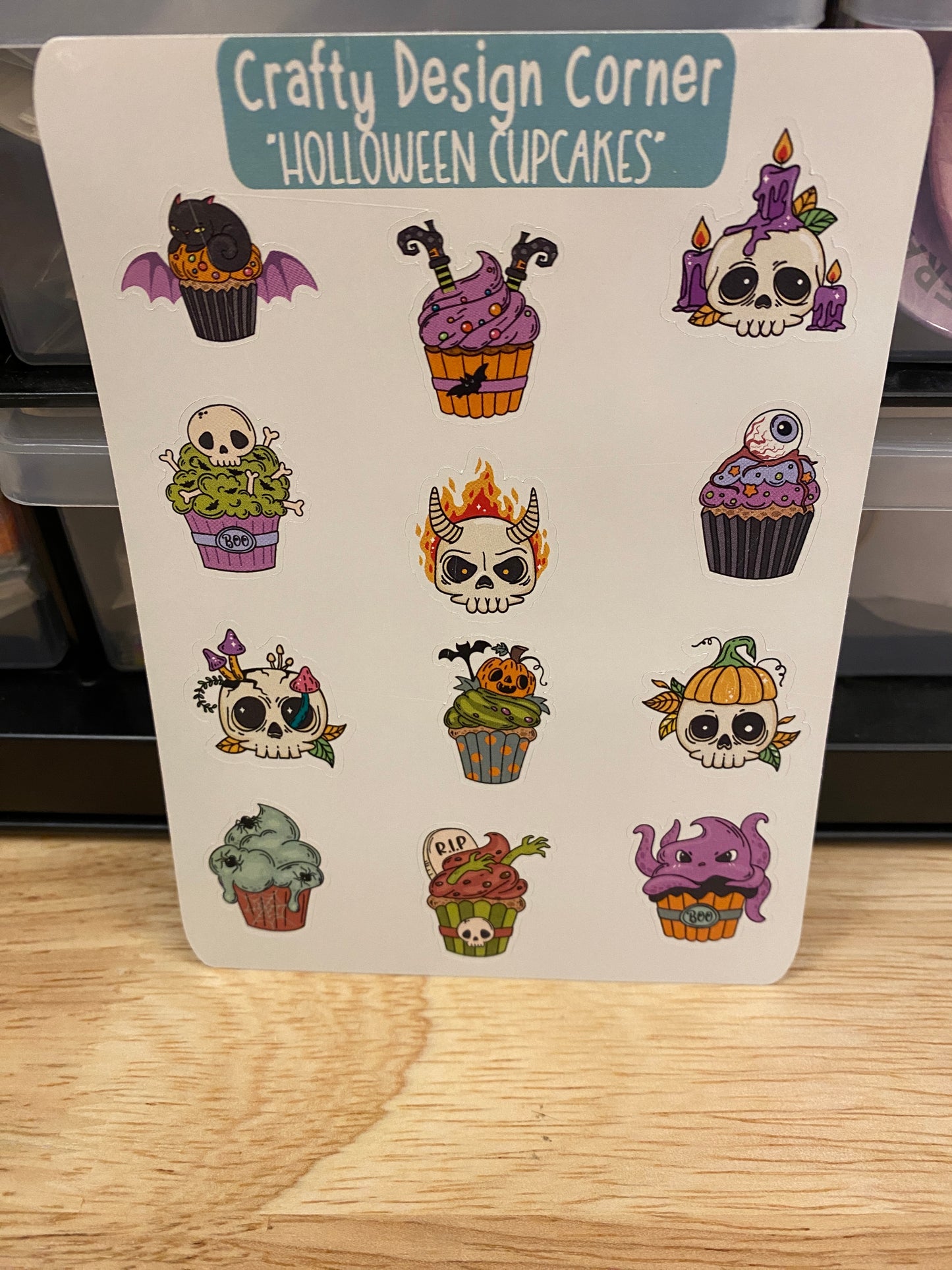 1" Holloween Cupcakes stickers, Cupcakes with Skulls sticker sheet, Matte Planner Sticker or Glossy Planner Sticker, Cute Cupcakes skulls