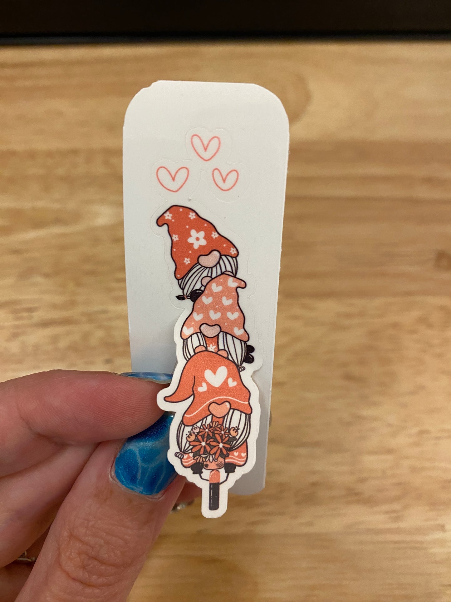 Pink Love Gnome on Bike STICKER, Holographic option, Cute Love Design Sticker, Gnomie Love design