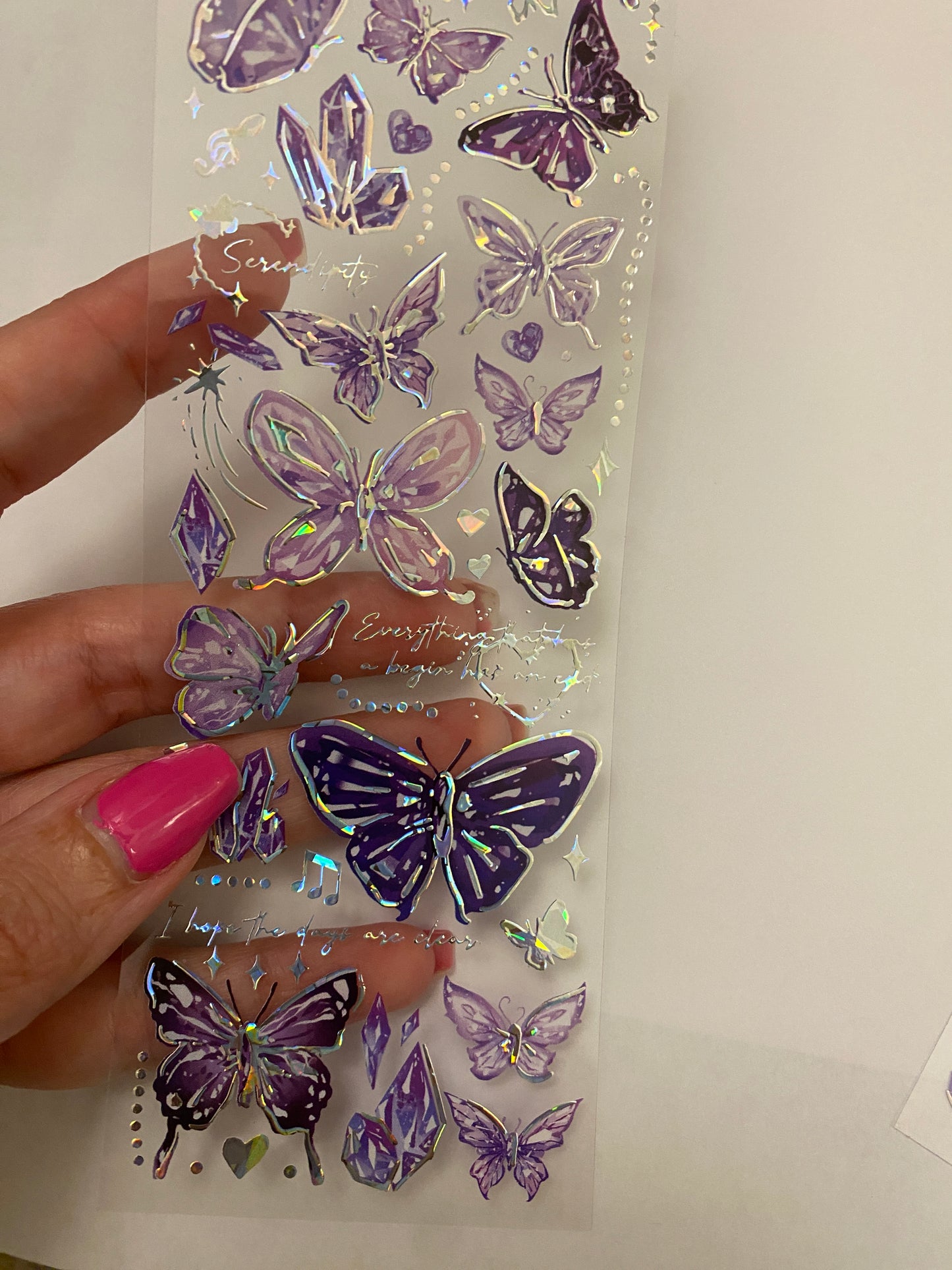 Two PET Washi Tape Purple Butterfly, Pretty butterfly and hearts, Clear Tape, solid sheet of Clear Holographic Purple butterfly Tapes