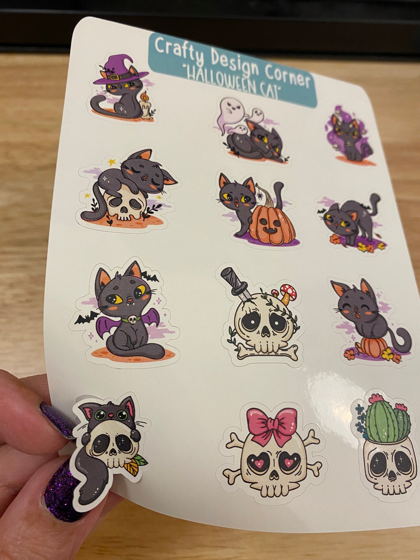 Halloween Cat stickers, Cats with Skulls sticker sheet, Matte Planner Sticker or Glossy Planner Sticker, Cute Cat skulls