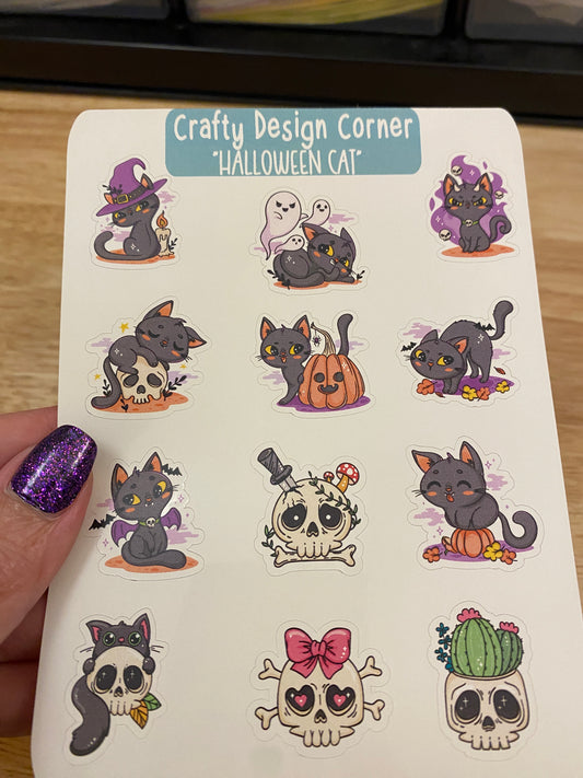 Halloween Cat stickers, Cats with Skulls sticker sheet, Matte Planner Sticker or Glossy Planner Sticker, Cute Cat skulls