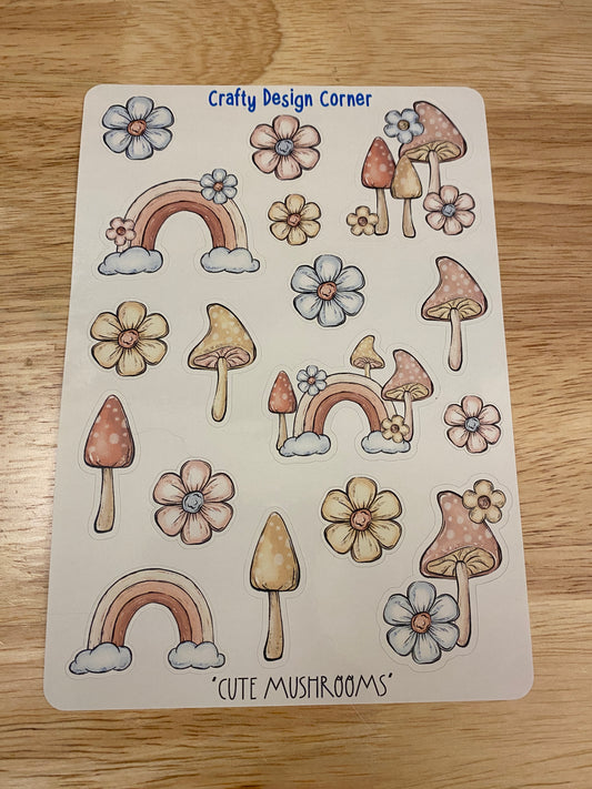 Rainbows and Mushrooms sticker sheet, flowers with mushrooms sticker sheet