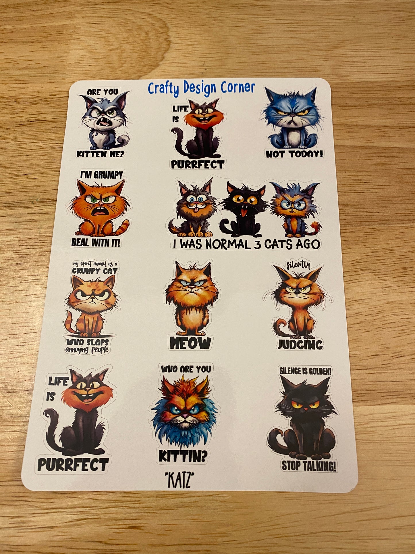 Funny Cat Sticker Sheet, Cat stickers, Sarcasm stickers, sarcastic cats