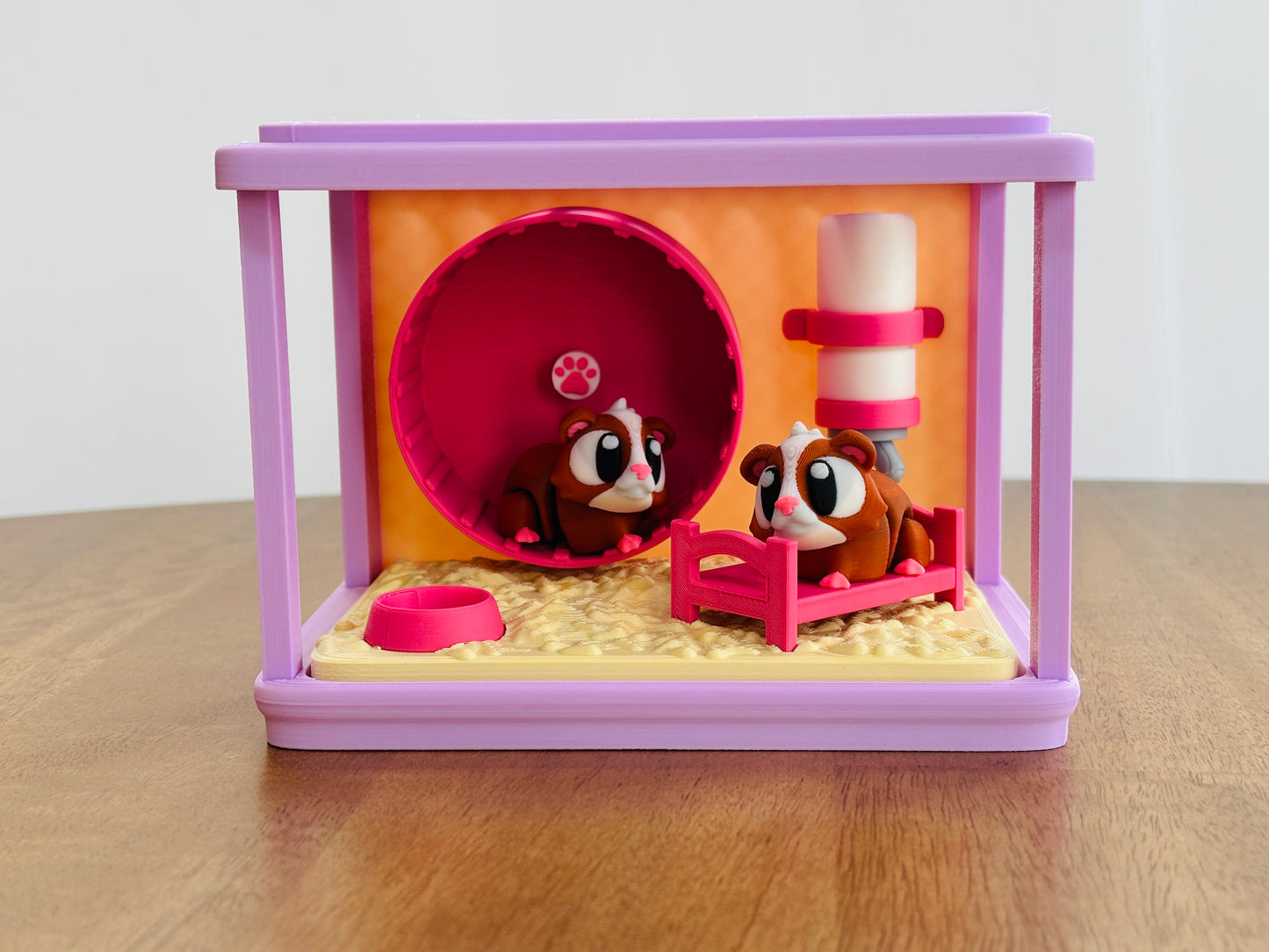 3D Printed Guinea Pig cage with Guinea pigs, 3D printed tiny cage with cute guinea pigs