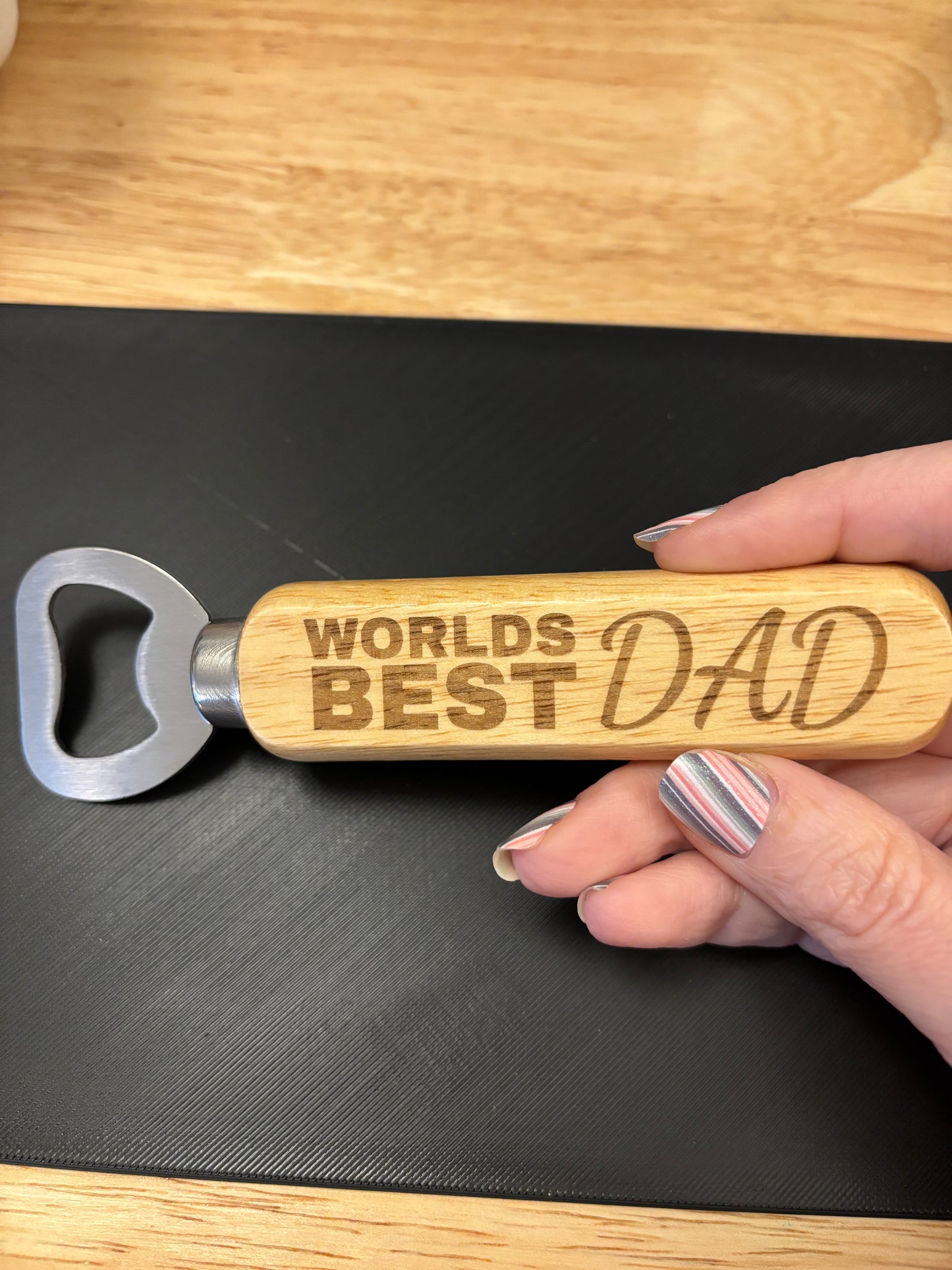 Worlds Best Dad bottle opener, Custom bottle opener, Engraved wooden bottle opener